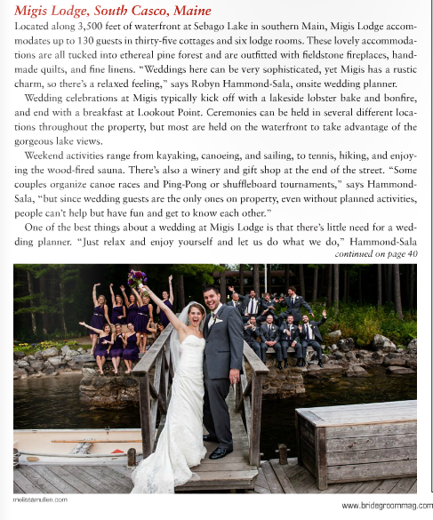 Migis Lodge Maine Wedding featured in Bride & Groom Magazine